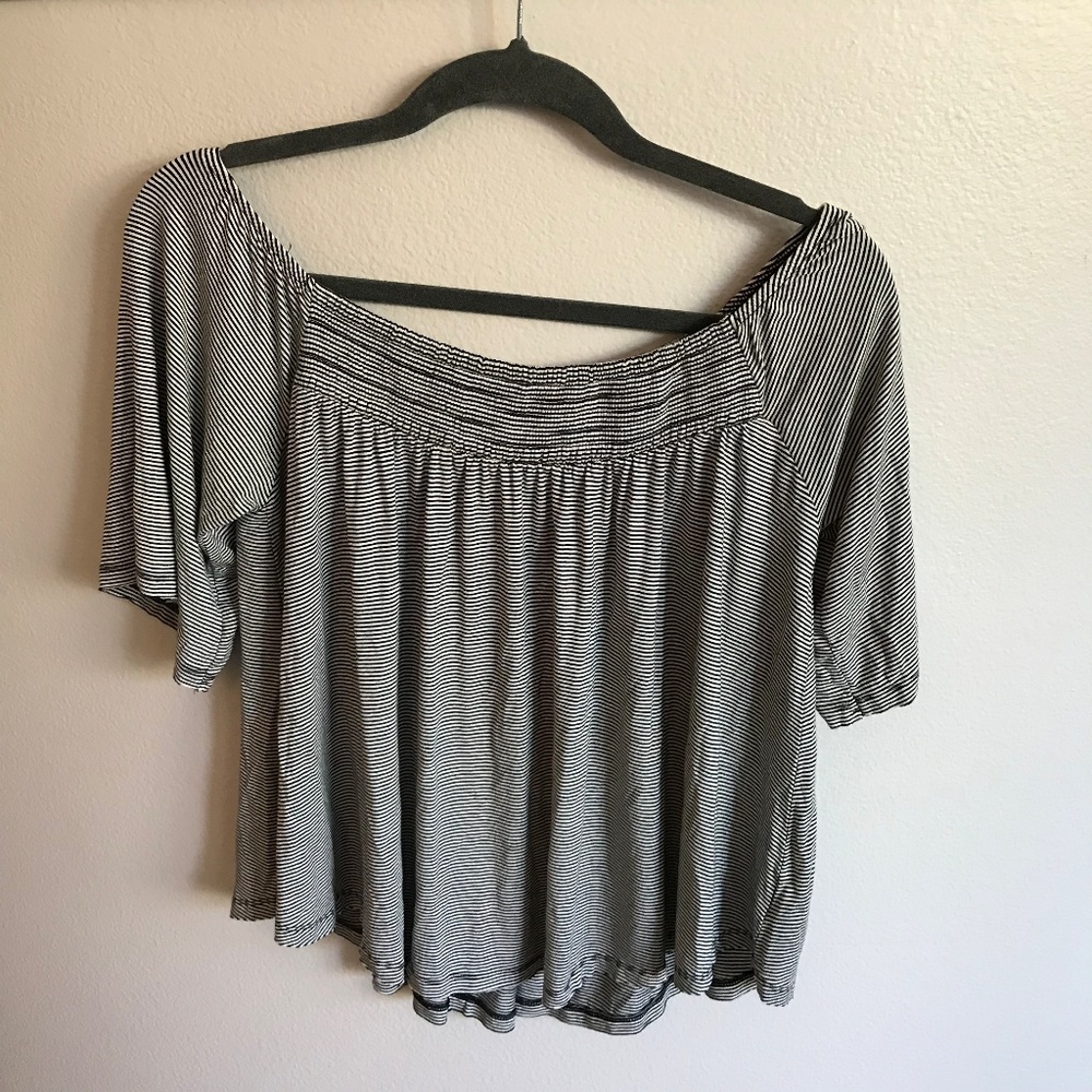 Black & White Striped Off The Shoulder Top